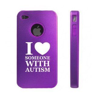 Apple iPhone 4 4S Purple D9874 Aluminum & Silicone Case Cover I Love Someone with Autism: Cell Phones & Accessories