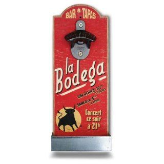 Blechschild Retro mit Flaschenffner Rot/Gelb bedruckt   Modell La Bodega: Küche & Haushalt