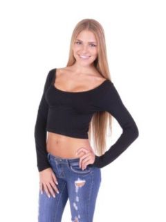 Long Sleeves Scoop Neck Crop Top Mini Dance One Size (One Size, Black) at  Womens Clothing store: Fashion T Shirts