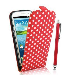 KOLAY Samsung Galaxy S3 Hlle in Rot   Samsung Galaxy S3 Polka Dot Flip Leder Case Etui Schutzhlle + Eingabestift: Elektronik