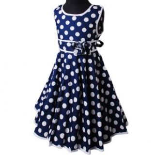 D325 Wei Punkte Blau Festzug Kommunionskleid Abendkleid Sommer rmellos Kleid Gr.104 128 (14(Gr.110 116)): Bekleidung