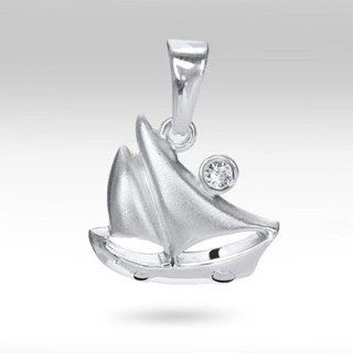 MATERIA 925 Silber Boot Kettenanhnger rhodiniert   Schmuck Anhnger Boot Segelboot mit 1 Zirkonia #KA 114: Schmuck