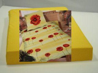 3er Pack, hauchdnne Bettgarnitur Mohnblume Vanille mit Spannbettlaken gelb in Microfaser, Bettwsche 135/200 Spannbettlaken 90/200: Küche & Haushalt