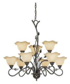 Vaxcel Vine 9 Light Chandelier with Amber Flake Glass   30.5W in. Oil Shale   Chandeliers
