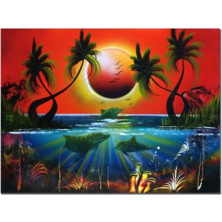Dolphins at Sunset by Conrad Painting Print on Canvas