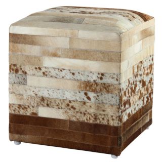 21 inch Brown Leather Striped Hide Pouf Ottoman