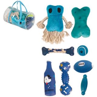 Pet Life 8 Piece Duffle Pet Dog Toy Set   Blue   Toys