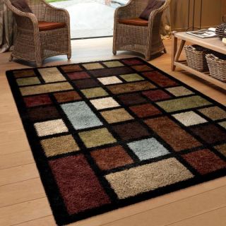Oasis Shag Collection Color Grid Multi Area Rug (710 x 1010