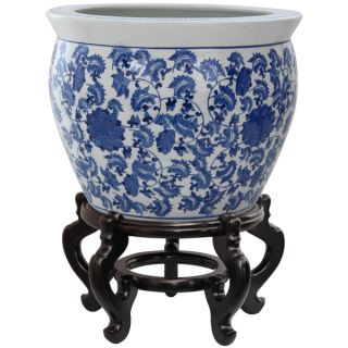 Porcelain 12 inch Blue and White Landscape Fishbowl (China)