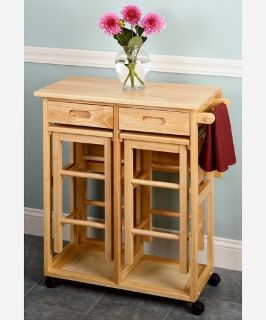 Drop Leaf Table with 2 Square Stools   Kitchen Islands and Carts