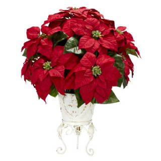 Nearly Natural Poinsettia w/Metal Planter Silk Flower Arrangement