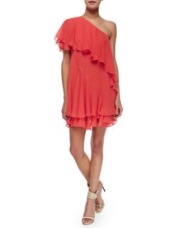 Rachel Zoe Tiered Strapless Silk Dress, Red Orange