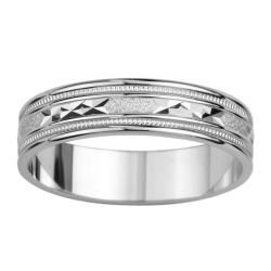 14k White Gold Mens Satin Triangle Groove Easy Fit Wedding Band