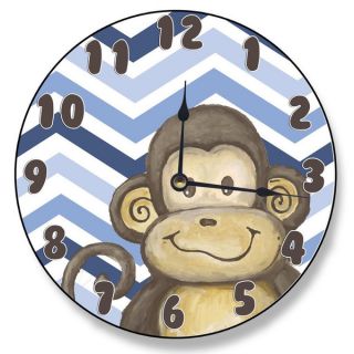 Lil Buddy Monkey Brown/ Blue Chevron Clock