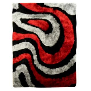 Flash Shaggy Red Abstract Wave Area Rug