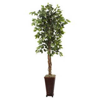 Nearly Natural 7 ft. Ficus Silk Tree with Decorative Planter   Silk Trees and Palms
