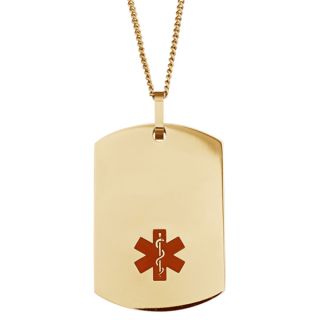 Engraved Gold Stainless Steel Medical Alert ID Dog Tag Necklace