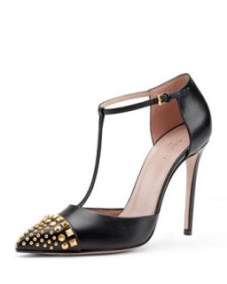 Gucci Studded T Strap Cap Toe Pump, Camel