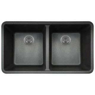 Polaris Sinks Undermount Composite 33 in. Double Bowl Kitchen Sink in Black P208 Black