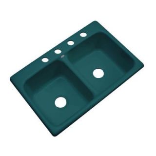 Thermocast Newport Drop in Acrylic 33x22x9 in. 4 Hole Double Bowl Kitchen Sink in Teal 40441