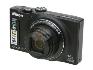 Nikon Coolpix S8200 Black 16.1 MP 14X Optical Zoom 25mm Wide Angle Digital Camera