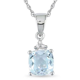 Miadora 10k White Gold Aquamarine and Diamond Necklace  