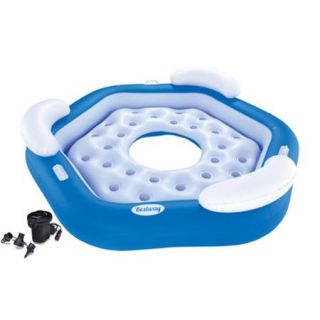 Bestway 75"x70" X3 Person Floating Water Island Lounge Tube Raft with Air Pump
