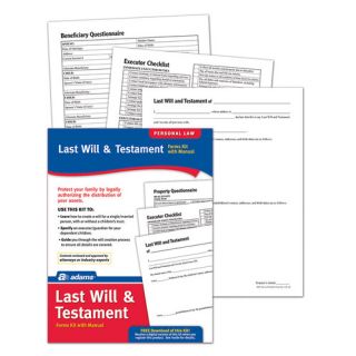 Last Will and Testament Forms and Instructions Kit by Adams Business