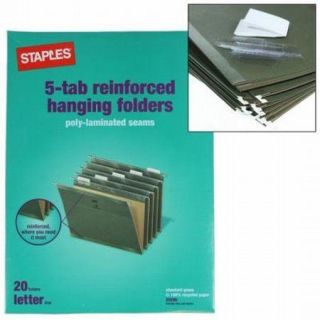 20 Staples 5 Tab Hanging File Folders Letter Size Paper Filing Office Cabinet