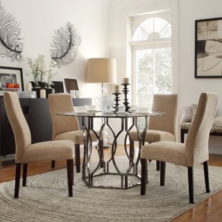 INSPIRE Q Concord 5 piece Black Nickel Plated Mocha Chenille Dining