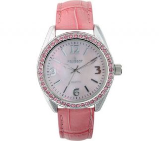 Peugeot Ladies Crystal Bezel Croco Embossed Strap Watch —