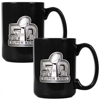 Super Bowl 50 Set of 2 Black Ceramic Mugs   15 oz.   8032370