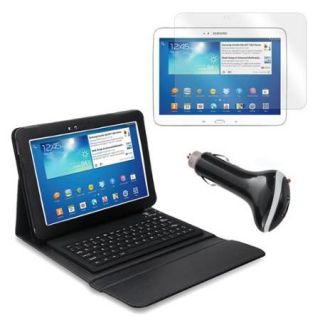 Bluetooth Keyboard Folio with Screen Protector and Car Charger for Samsung Galaxy Tab 3 10.1" Tablet