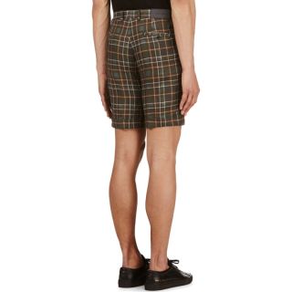 Sauvage Green & Ochre Linen Plaid Shorts
