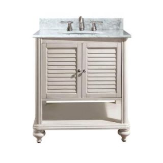 Avanity Tropica 25 in. W x 22 in. D x 35 in. H Vanity in Antique White with Marble Vanity Top in Carrera White and White Basin TROPICA VS24 AW C