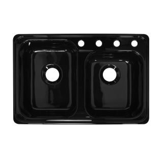 Lyons Style Z 20.5 in x 31 in Black Double Basin Acrylic Drop In 4 Hole Commercial Kitchen Sink