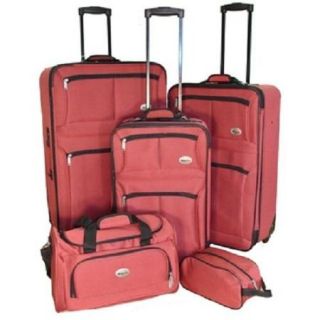 NEW CONFIDENCE 5 PIECE RED EXPANDABLE LUGGAGE SET WHEELED SUITCASES & CARRY ON