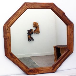 Handcrafted 34 inch Teak Octagon and DIA Oak Oil Mirror , Handmade in