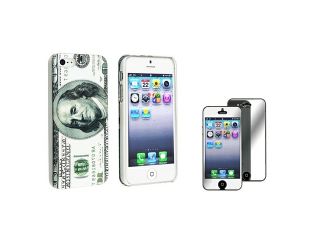 Insten Hundred Dollar Rubber Coated Case + Mirror LCD Screen Protector Compatible with Apple iPhone 5