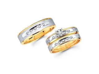 Diamond Engagement Rings Set & Wedding Bands 14k Yellow Gold (0.18 CT)
