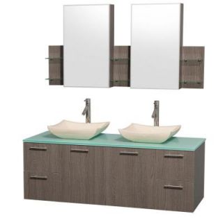 Wyndham Collection Amare 60 in. Double Vanity in Grey Oak with Glass Vanity Top in Aqua and Ivory Marble Sinks WCR410060GOGRGS2MCDB