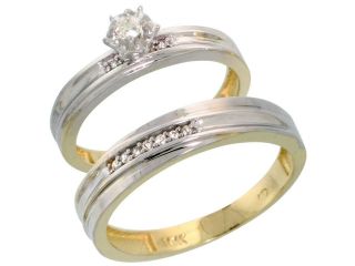 10k Yellow Gold 2 Piece Diamond wedding Engagement Ring Set for Him and Her, 3.5mm & 4mm wide