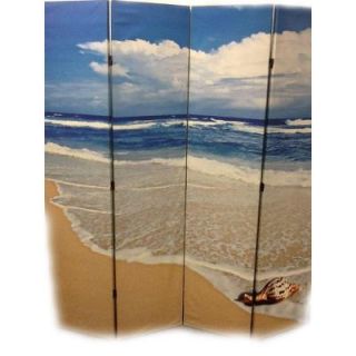 71 in. x 64 in. 4 Panel Seashell by The Seashore Printed on Canvas Room Divider NY 1078 4