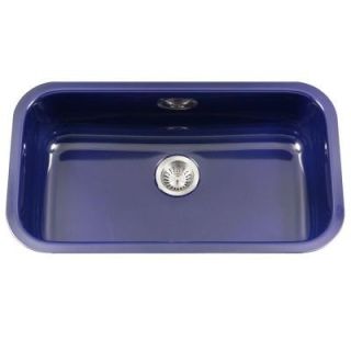 HOUZER Porcela Series Undermount Porcelain Enamel Steel 31 in. Large Single Bowl Kitchen Sink in Navy Blue PCG 3600 NB
