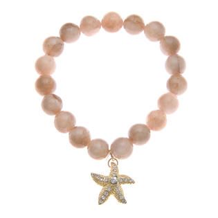 Ladies Natural Agate with Pave Starfish Charm Bracelet   Jewelry