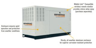 Generac QuietSource Series Liquid-Cooled Standby Generator — 48 kW (LP)/46 kW (NG), Model# QT04854ANSX
