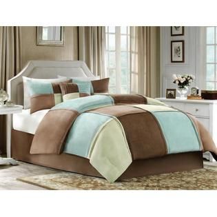 Cannon Jackson Blue, Green and Brown Blocks Synthetic Suede Comforter