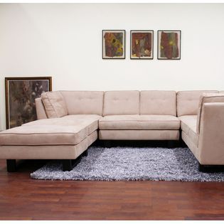 Baxton  Koelper Beige Microfiber Modern Sectional Sofa Set