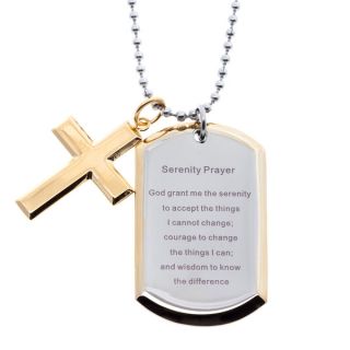 Mens Blackplated Stainless Steel Cross and Lords Prayer Double Dog