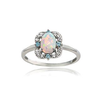Glitzy Rocks Sterling Silver Created Opal and Cubic Zirconia Scallop